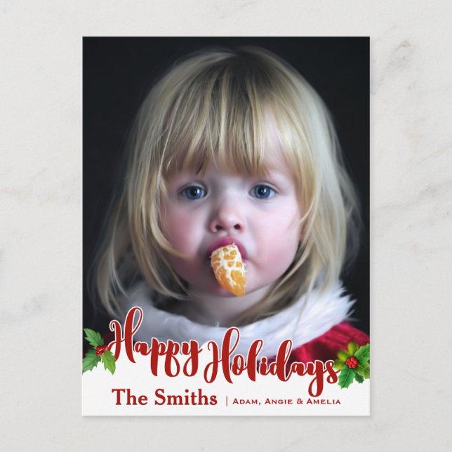 Postal Festiva Caligrafía Festiva de Felices Fiestas | Acebo | Fo (Anverso)