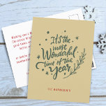 Postal Festiva Caligrafía Los Navidades más maravillosos del tiem<br><div class="desc">"Es la época más maravillosa del año" Esta tipografía de estilo con letras a mano en la postal dorada amarilla es moderna y rústica. Envíe sus deseos especiales de vacaciones con esta postal personalizada de Navidades.</div>