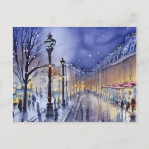Postal Festiva Calle al anochecer en invierno