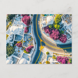 Postal Festiva Calle de la Aldea de las Montañas Griegas con Boug