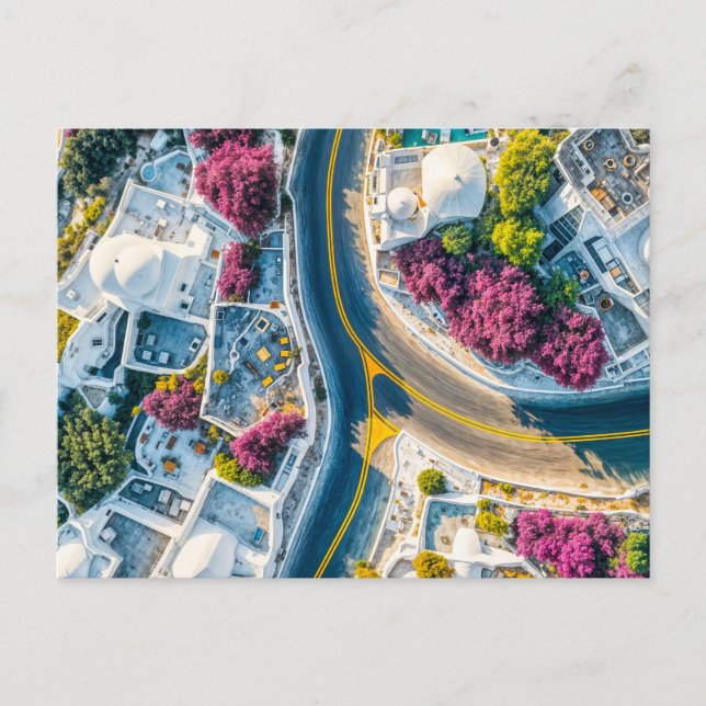 Postal Festiva Calle de la Aldea de las Montañas Griegas con Boug (Anverso)