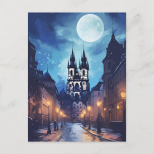 Postal Festiva Calle nocturna mágica de Praga - Europa de luna ll
