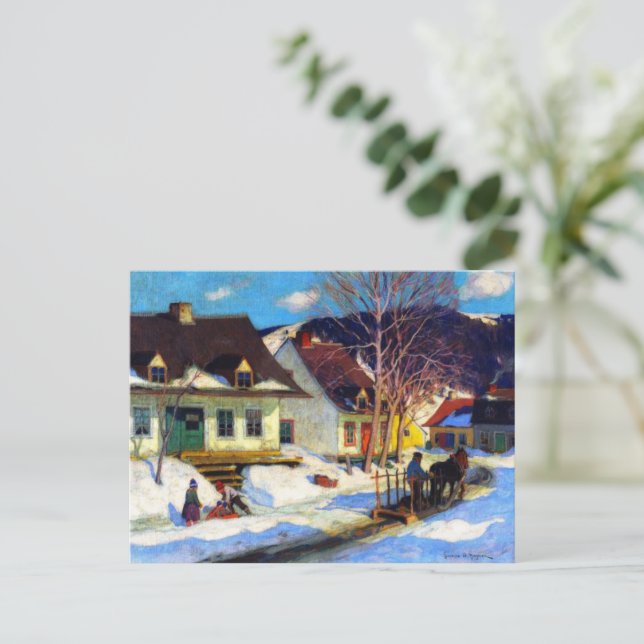 Postal Festiva Calle Quebec Village, Invierno, Clarence Gagnon (Anverso de pie)