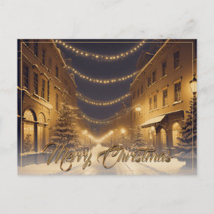 Postal Festiva Calles navideñas cubiertas de nieve en el centro d