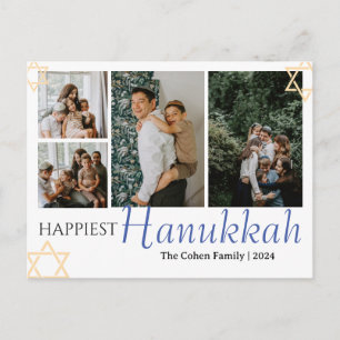 Postal Festiva Calligrafía azul La familia más feliz de Hanukkah 