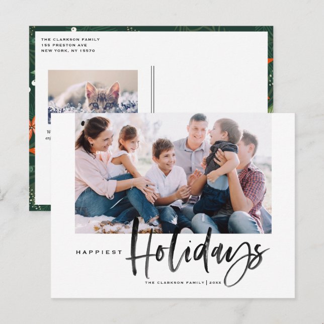 Postal Festiva Calligrafía de pincel Foto de las vacaciones más f (Anverso / Reverso)