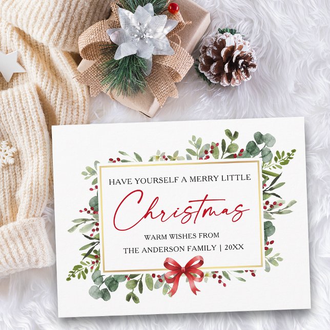 Postal Festiva Calligraphy Ink Pen Watercolor Greenery Red Bow (Customize to change your personalized text size or text style.)