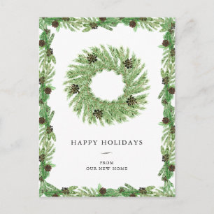 Postal Festiva Cambio de dirección Navidades Holiday Pine Wreat
