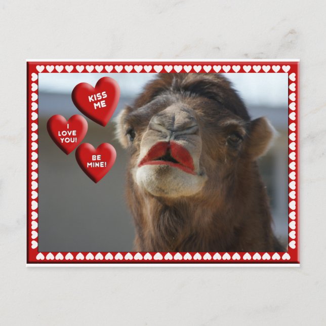 POSTAL FESTIVA CAMEL VALENTINE - USANDO LIPSTICK - ¡BESE! (Anverso)