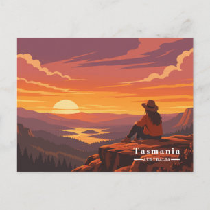 Postal Festiva Caminante de puesta de sol de Tasmania vintage Aus