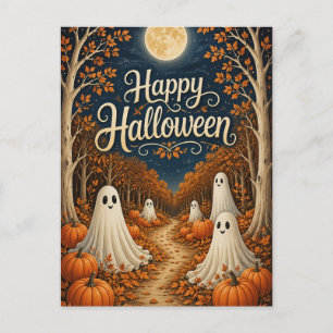 Postal Festiva Camino de Calabaza bajo la Luz de la Luna Hallowee