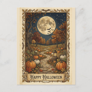Postal Festiva Camino de Calabaza bajo la Luz de la Luna Hallowee