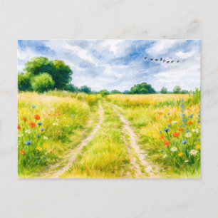 Postal Festiva Camino de pradera isla aquarell havelland