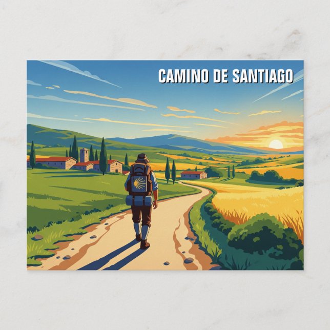 Postal Festiva Camino de Santiago Hiker Sunset (Anverso)
