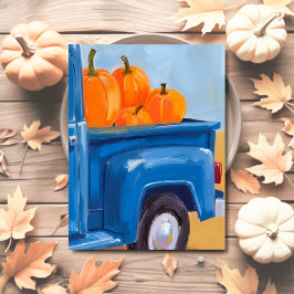 Postal Festiva Camión Azul de Calabazas Acuarela Día de Acción de