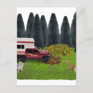 Postal Festiva Camión con caravana en la zona de camping Woods