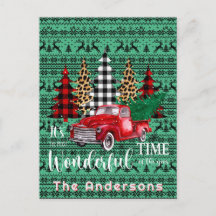 Camión de color rojo vintage verde suéter reno