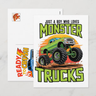 Postal Festiva Camión Monstruo para Cumpleañero, Niños Pequeños,