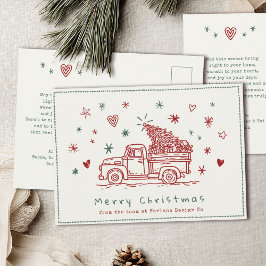 Postal Festiva Camión Navideño Caprichoso Retro Rojo y Verde