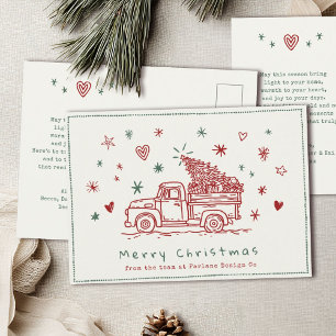 Postal Festiva Camión Navideño Caprichoso Retro Rojo y Verde