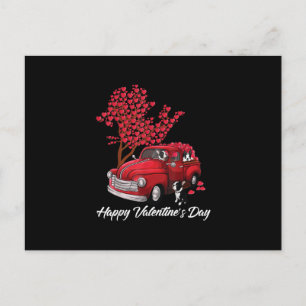 Postal Festiva Camión Rojo Feliz Día de San Valentín Perro Boston