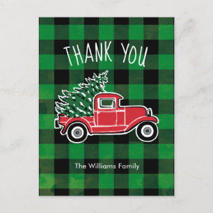 Postal Festiva Camión Vintage Green Buffalo Plaid Gracias