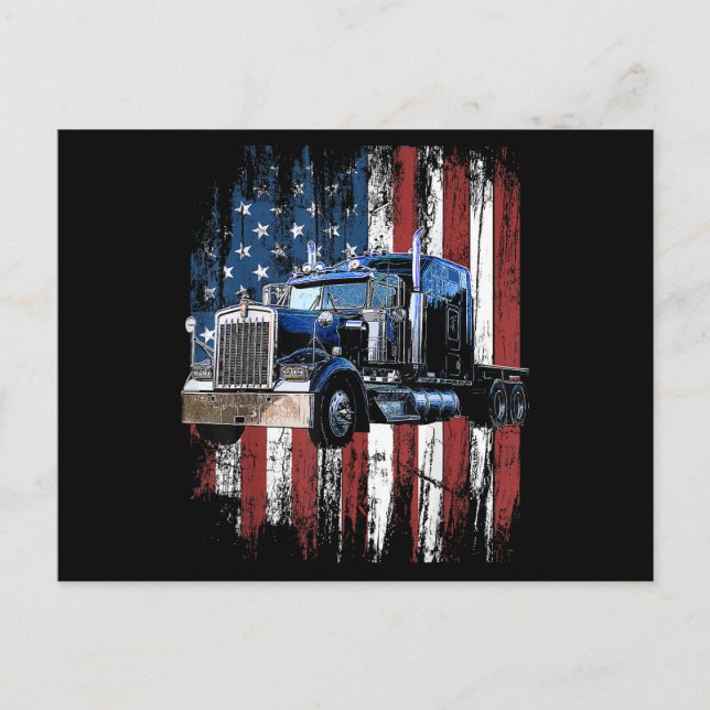 Postal Festiva Camionero Conductor De Camión De Bandera Estadouni (Anverso)
