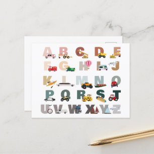 Postal Festiva Camiones ABC Cute Alphabet, Vehículos De Transport