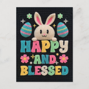 Postal Festiva Camiseta de conejito de Pascua huevos de cuadros L