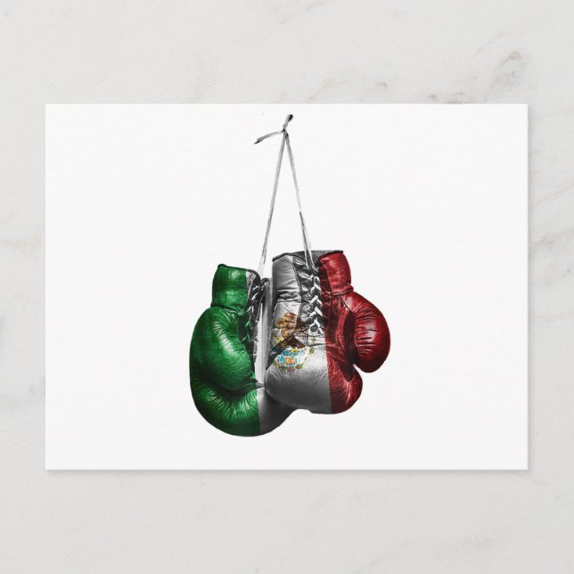 Postal Festiva Camiseta de guantes de boxeo - Bandera de México d (Anverso)