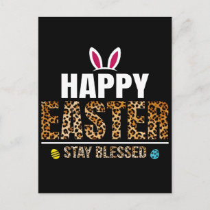 Postal Festiva Camiseta de Pascua Bunny Huevos Cuadros Leopardo