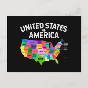 Postal Festiva Camiseta del Mapa de Estados Unidos regalo de viaj