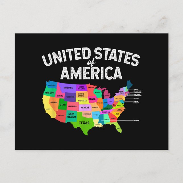 Postal Festiva Camiseta del Mapa de Estados Unidos regalo de viaj (Anverso)