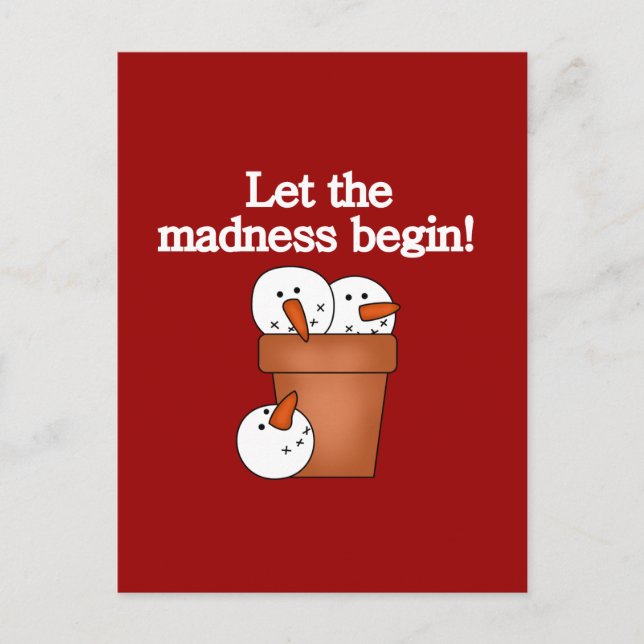 Postal Festiva Camisetas y regalos de Snowman Holiday Madness (Anverso)