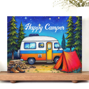 Postal Festiva Camping Campervan Acuarela Naturaleza