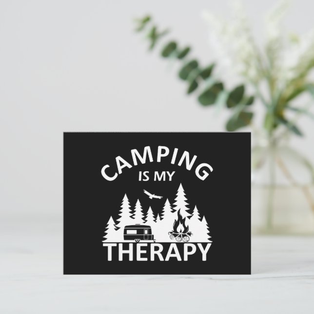 Postal Festiva Camping es mi divertido lema de terapia de camper (Anverso de pie)