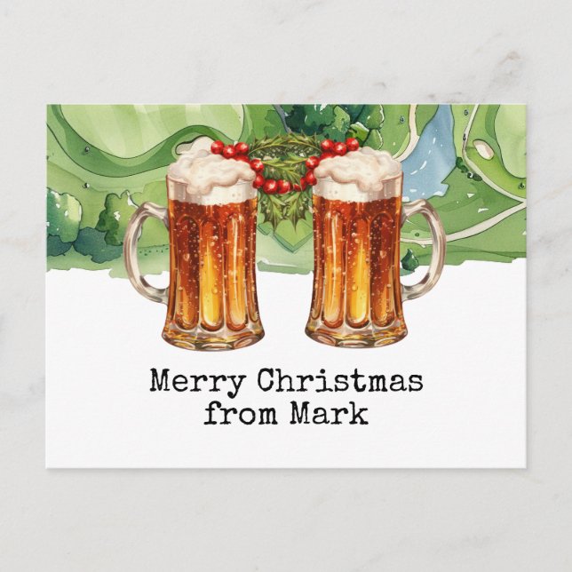 Postal Festiva Campo de golf con Navidades Bebida para golfista P (Anverso)