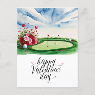 Postal Festiva Campo de golf romántico con Rosas - acuarela
