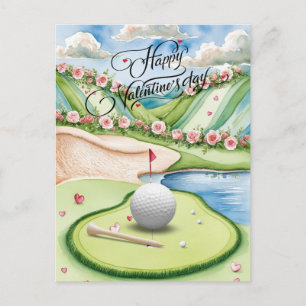 Postal Festiva Campo de golf romántico con Rosas - acuarela