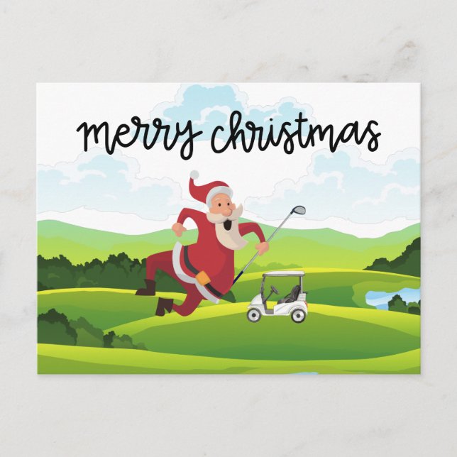 Postal Festiva Campo de golf y Santa Claus para Navidades (Anverso)