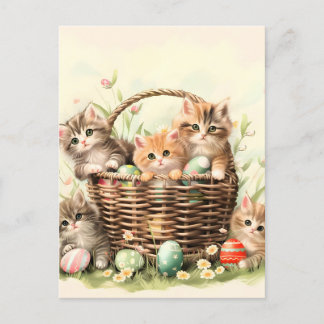Postal Festiva Canasta de Pascua de Gatito de Primavera 