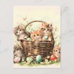 Postal Festiva Canasta de Pascua de Gatito de Primavera