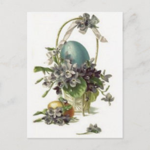 Postal Festiva Canasta de Pascua Huevo Pintado de Color Violeta