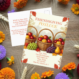 Postal Festiva Canastas rusticas de manzanas Amigas de la Potluck