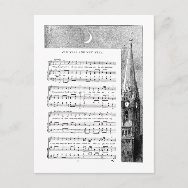Postal Festiva Canción de Año Nuevo Steeple and Moon (Anverso)