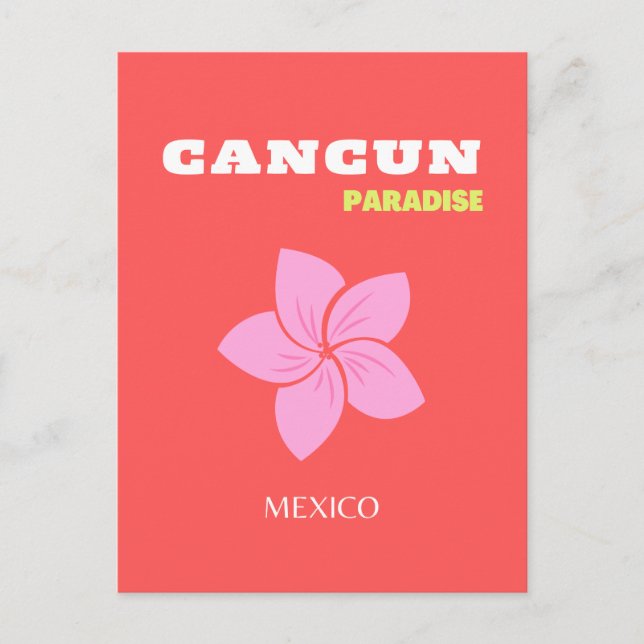 Postal Festiva Cancun, Cancun Travel Art, Preppy, Pink, Red (Anverso)