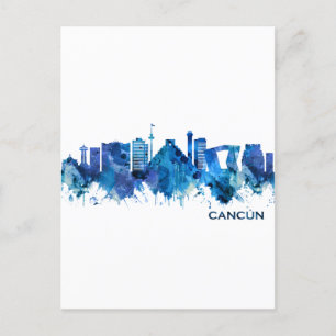 Postal Festiva Cancun Mexico Skyline Blue
