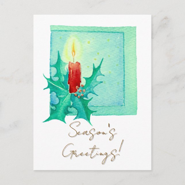 Postal Festiva Candle and holly Christmas Card (Anverso)