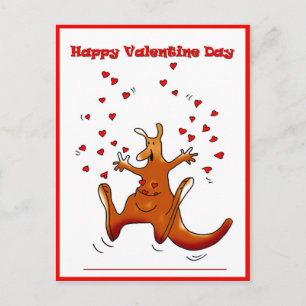 Postal Festiva Canguro feliz del día de San Valentín con los
