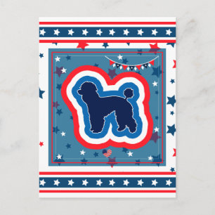 Postal Festiva Caniche Patriótico Rojo Blanco Y Azul 4 De Julio